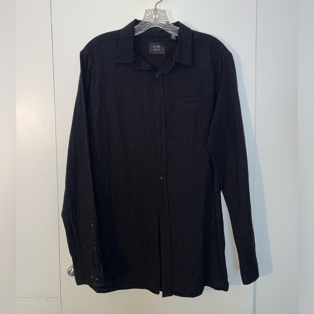Globe Men’s Black Button-Up Shirt White Speckled Small